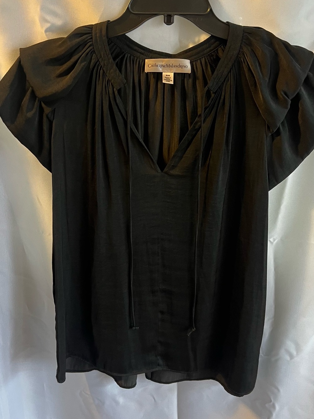 Catherine Malandrino Black Flutter-Sleeve V-Neck Blouse